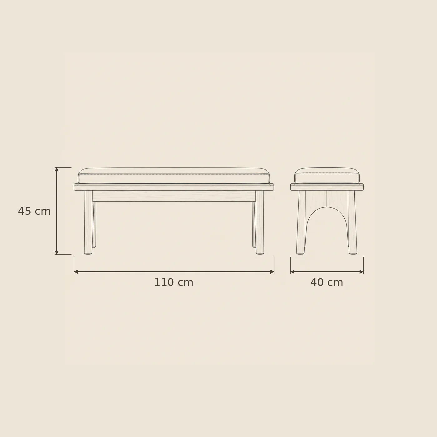 Keira Bench example dimensions — 110cm long, 45cm high, 40cm deep
