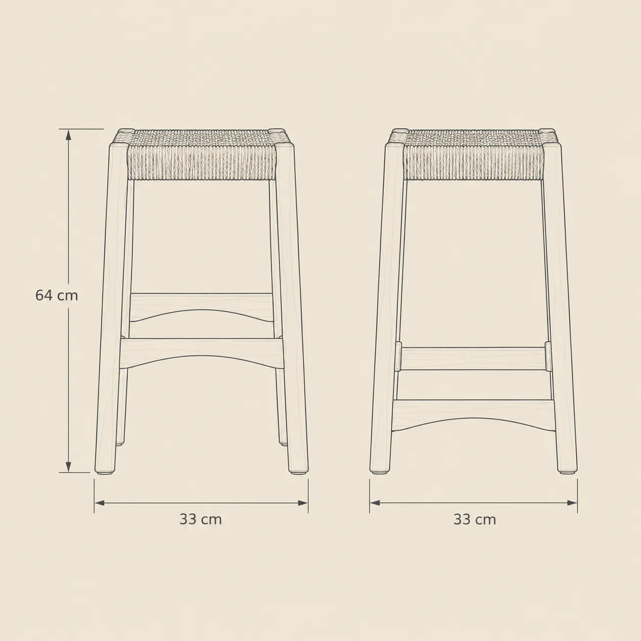 Taburet Counter Stool dimensions — 64cm high, 33 × 33cm