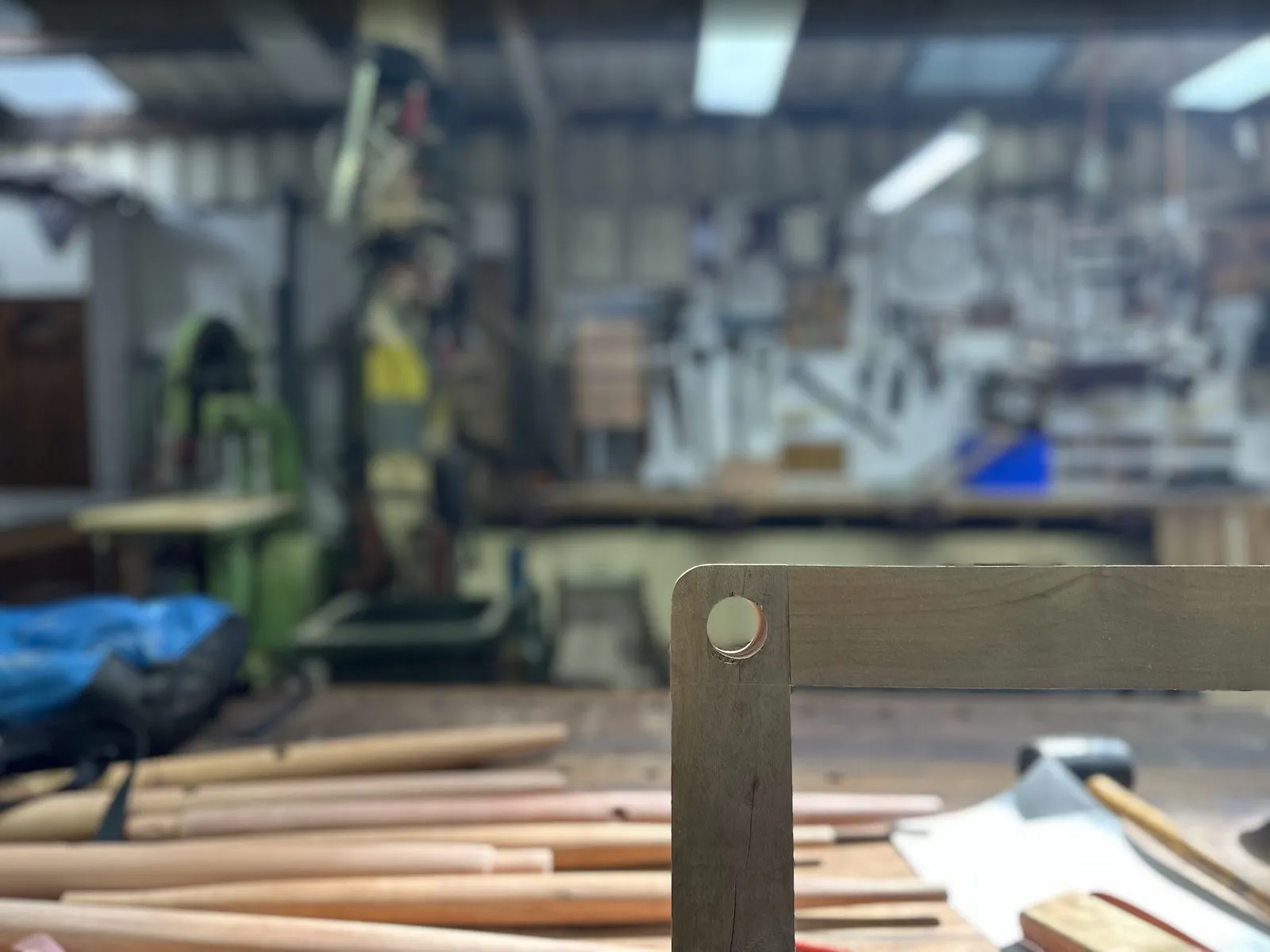 A chair frame coming together in the workshop